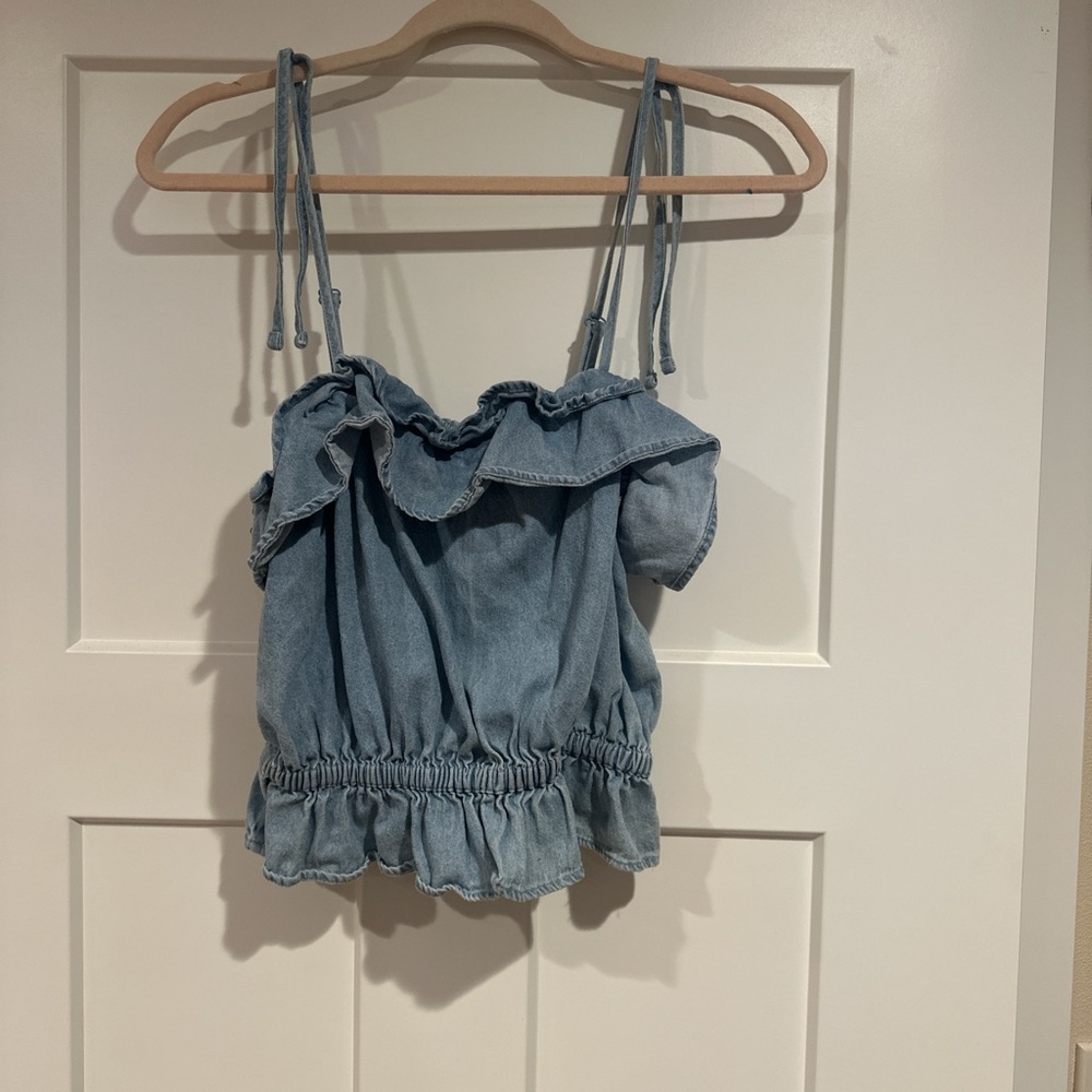 American Eagle Outfitters Light Blue Ruffle Top